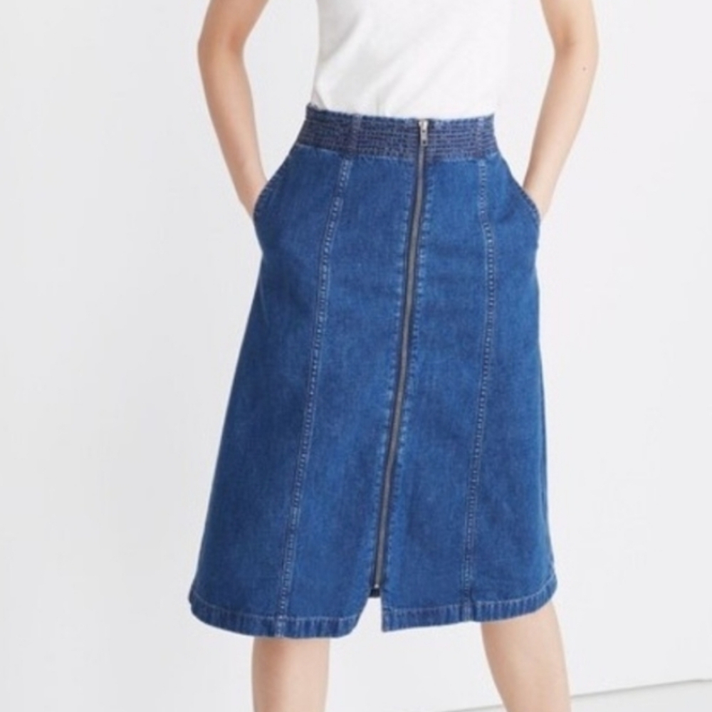 Madewell Zip-Front Jean A-Line Linen Blend Skirt